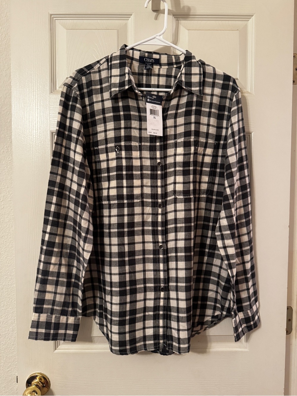 Chaps Women’s XL Black and White Plaid Button-Down Shirt
